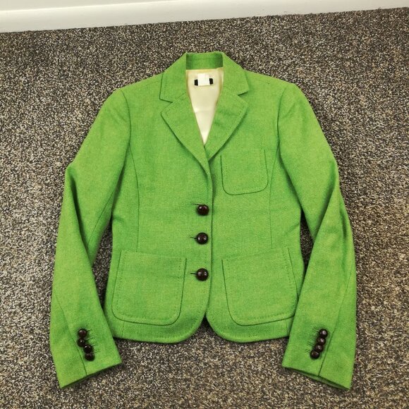 Vintage J Crew Robert Noble Blazer Jacket Scottish Tweed Wool Herringbone Sz 0 - Picture 1 of 15